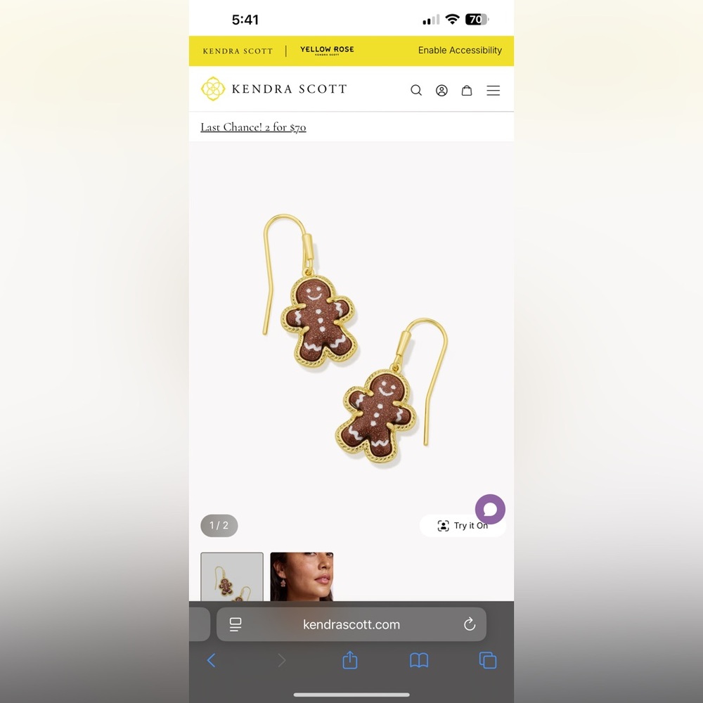 Kendra Scott Festive Gingerbread Earrings with Gold Trim
